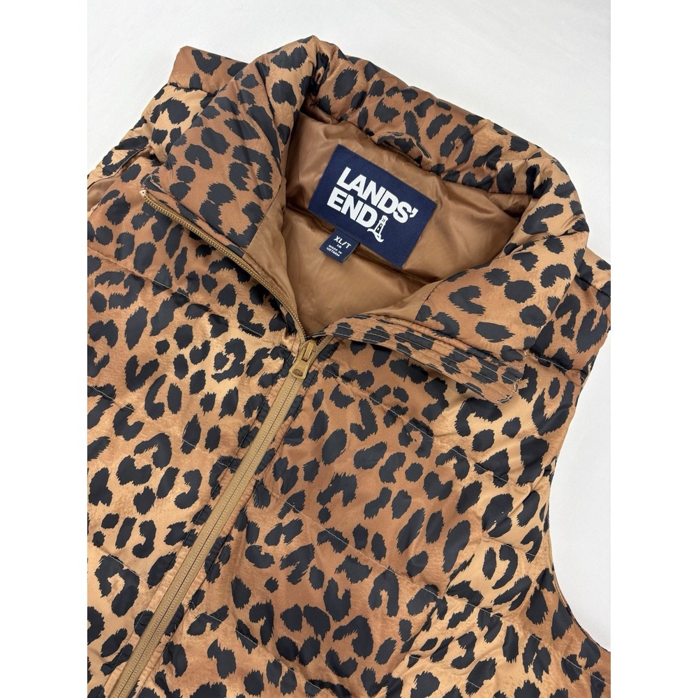 Lands End Chic Goose Down Vest Jacket Animal Print Women's Size XL/T